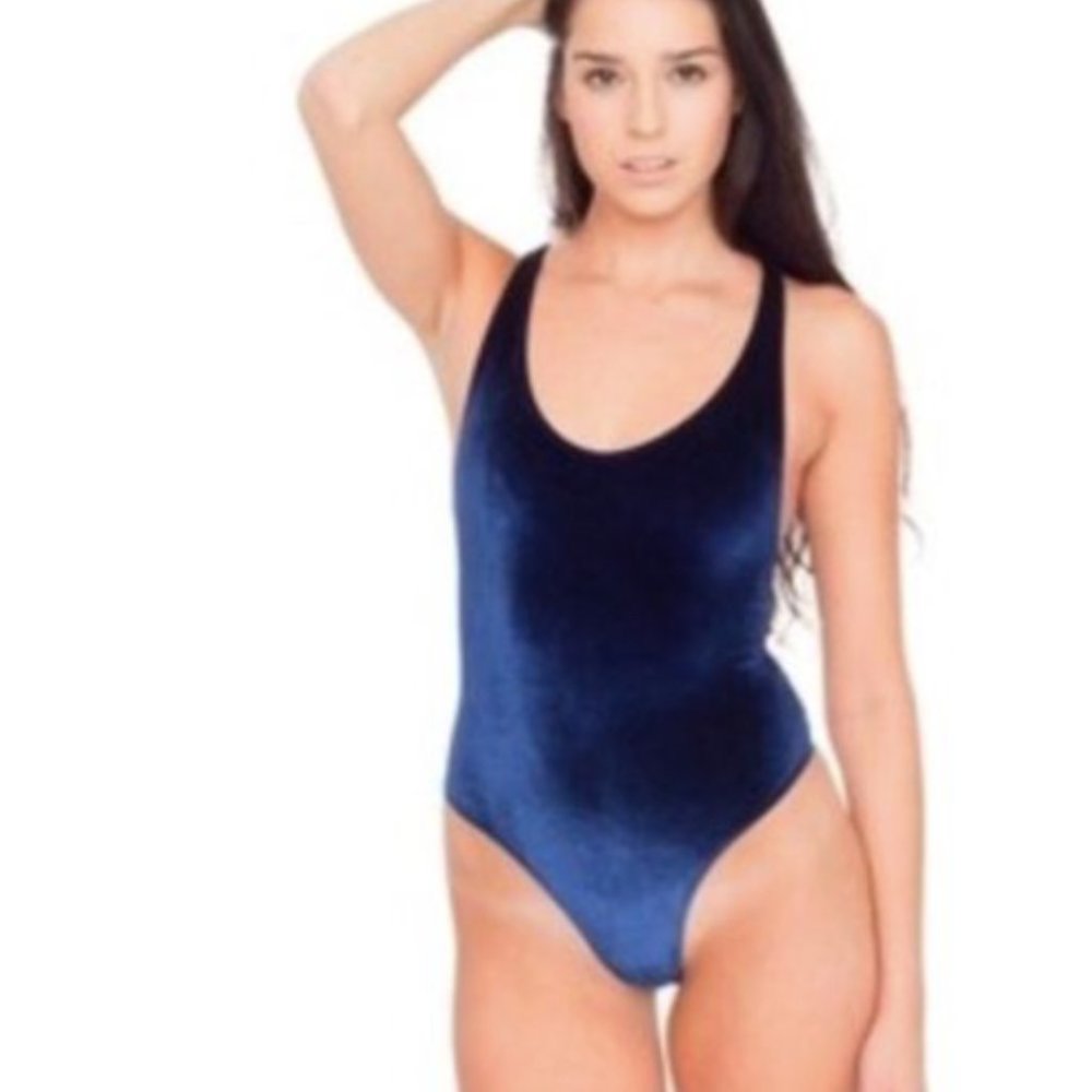 American Apparel Women's Velvet Navy Bodysuit Small